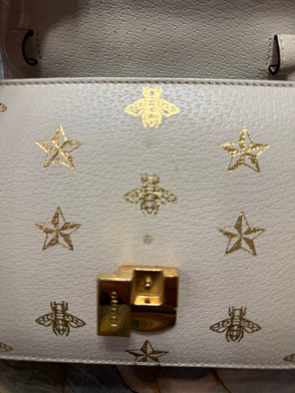 Gucci Cream Leather Top-Handle Shoulder Bag with Navy & Red Web - Picture 10 of 16